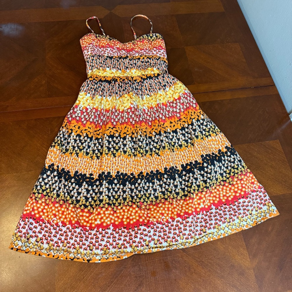 Boho Festival Midi Dress Tiered‎ Print Tie Waist Spaghetti Straps S